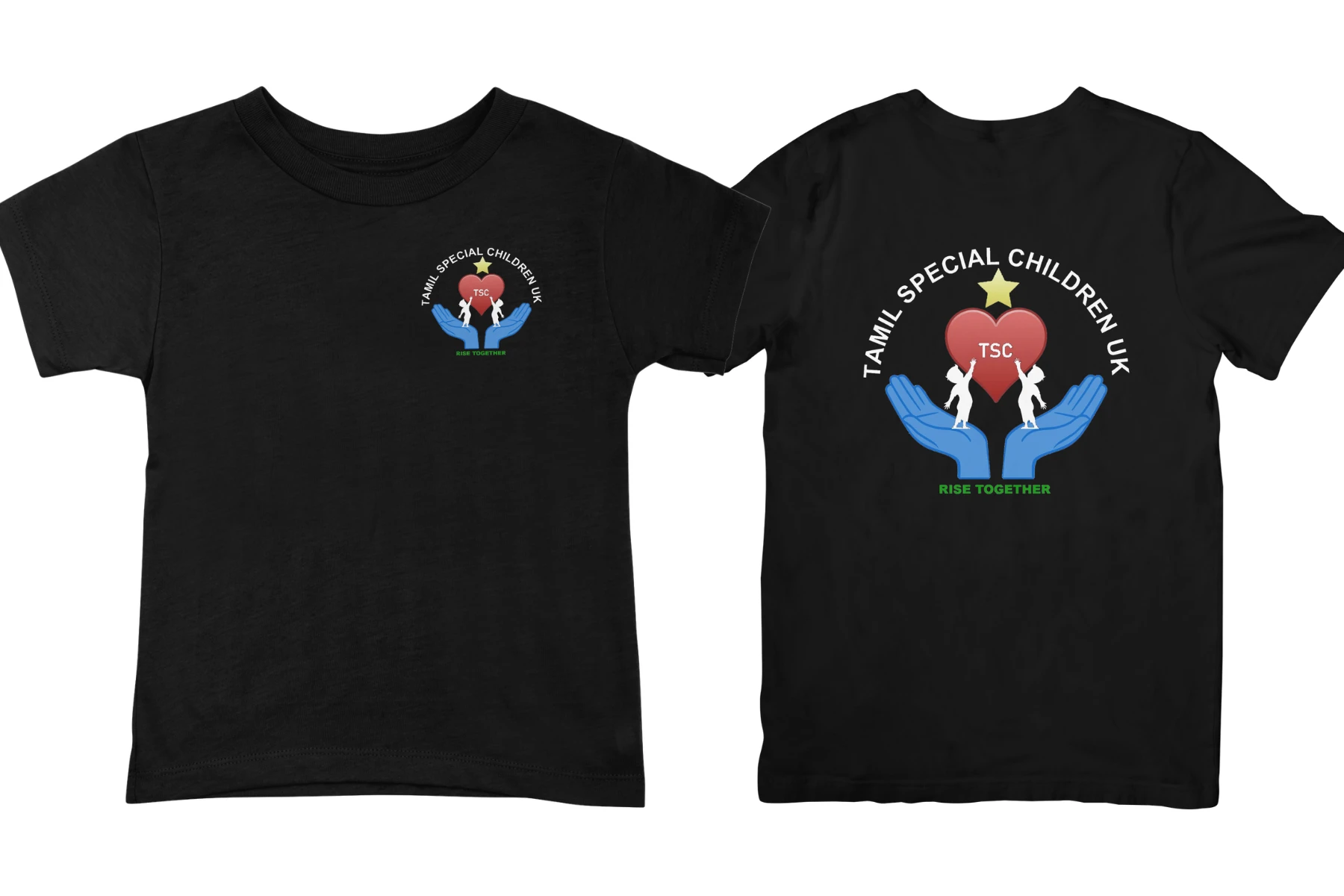 Black TSC charity t-shirt, front and back